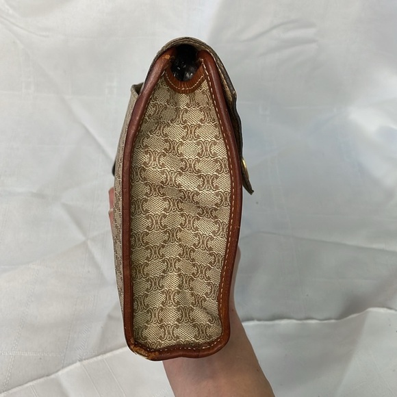 Vintage Celine Macadam Envelope Flap Clutch Wristlet Bag Tan Brown - Picture 8 of 17